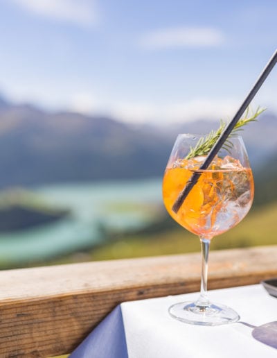 St Moritz Paradiso mountain resturant in the mountains, overlooking the beautiful mountain lakes in the St Moritz valley.