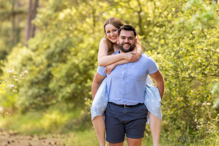 Couple smiling during outdoor pre-wedding shoot