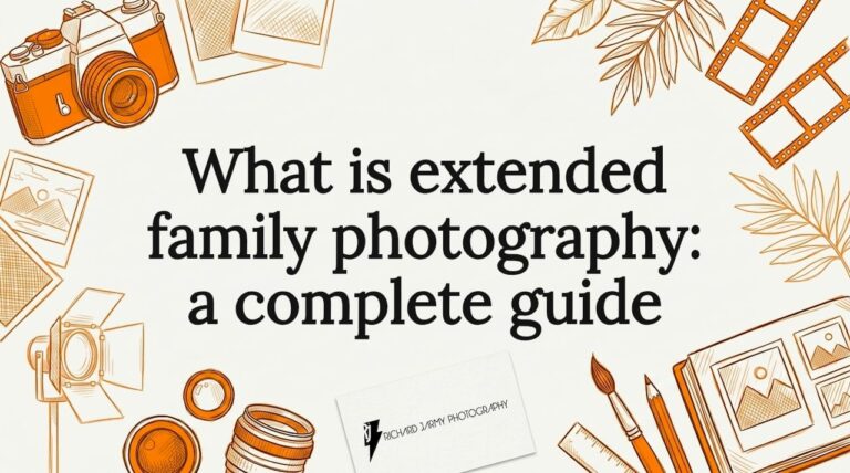 Decorative title card illustration with photography-themed sketches