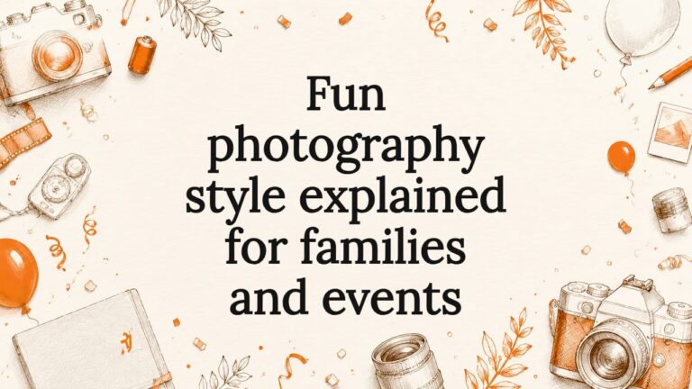 Decorative title card illustration with photography and playful props