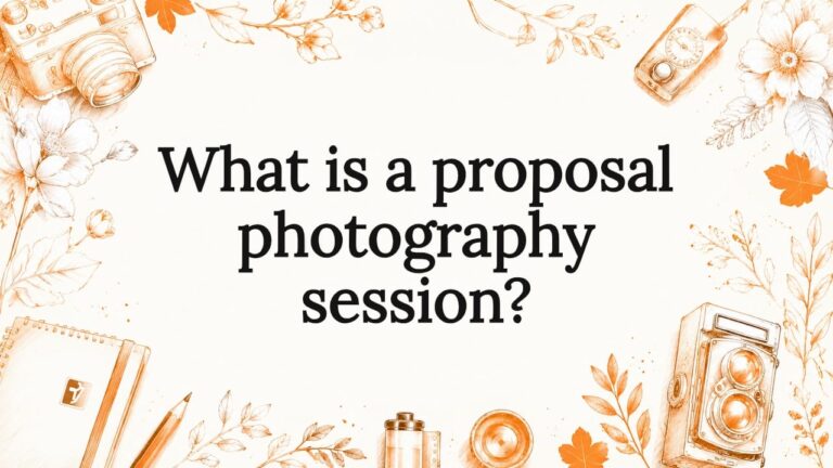 Decorative title card illustration with photography tools and botanicals
