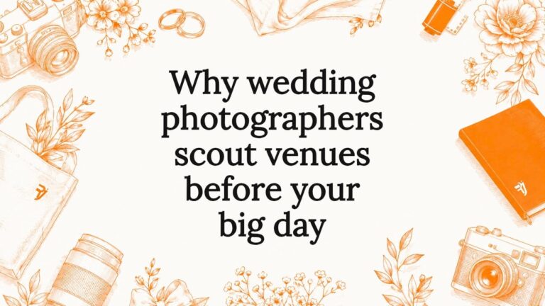 Decorative title card illustration with wedding photography elements